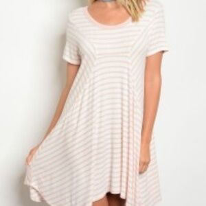 Ivory and Blush Striped T-Shirt Dress
